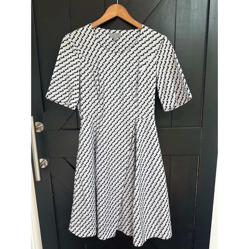 COS Gray Black White‎ Geometric Zigzag Fit and Flare Dress Pockets Size 6 Scandi